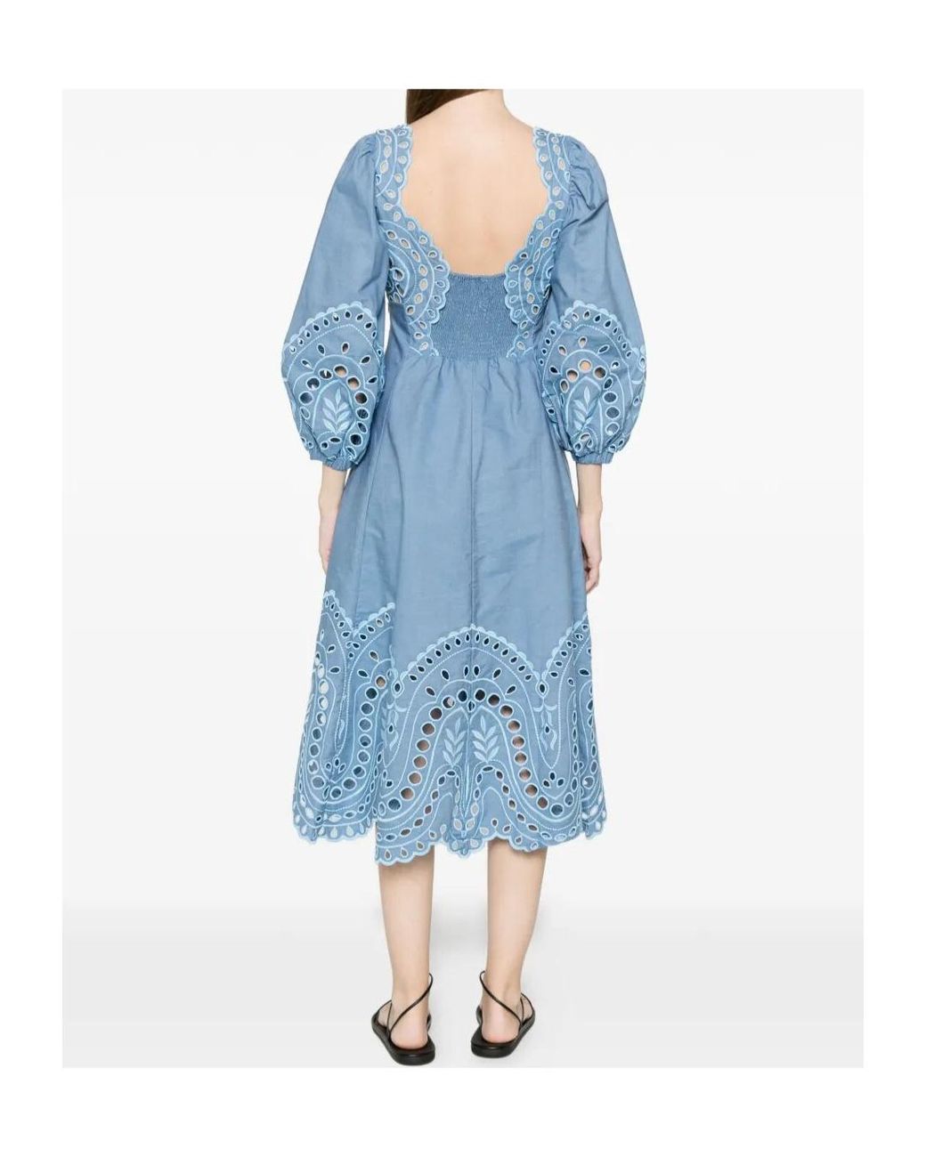 Charo Ruiz Blue Corbin Puff-Sleeves Midi Dress
