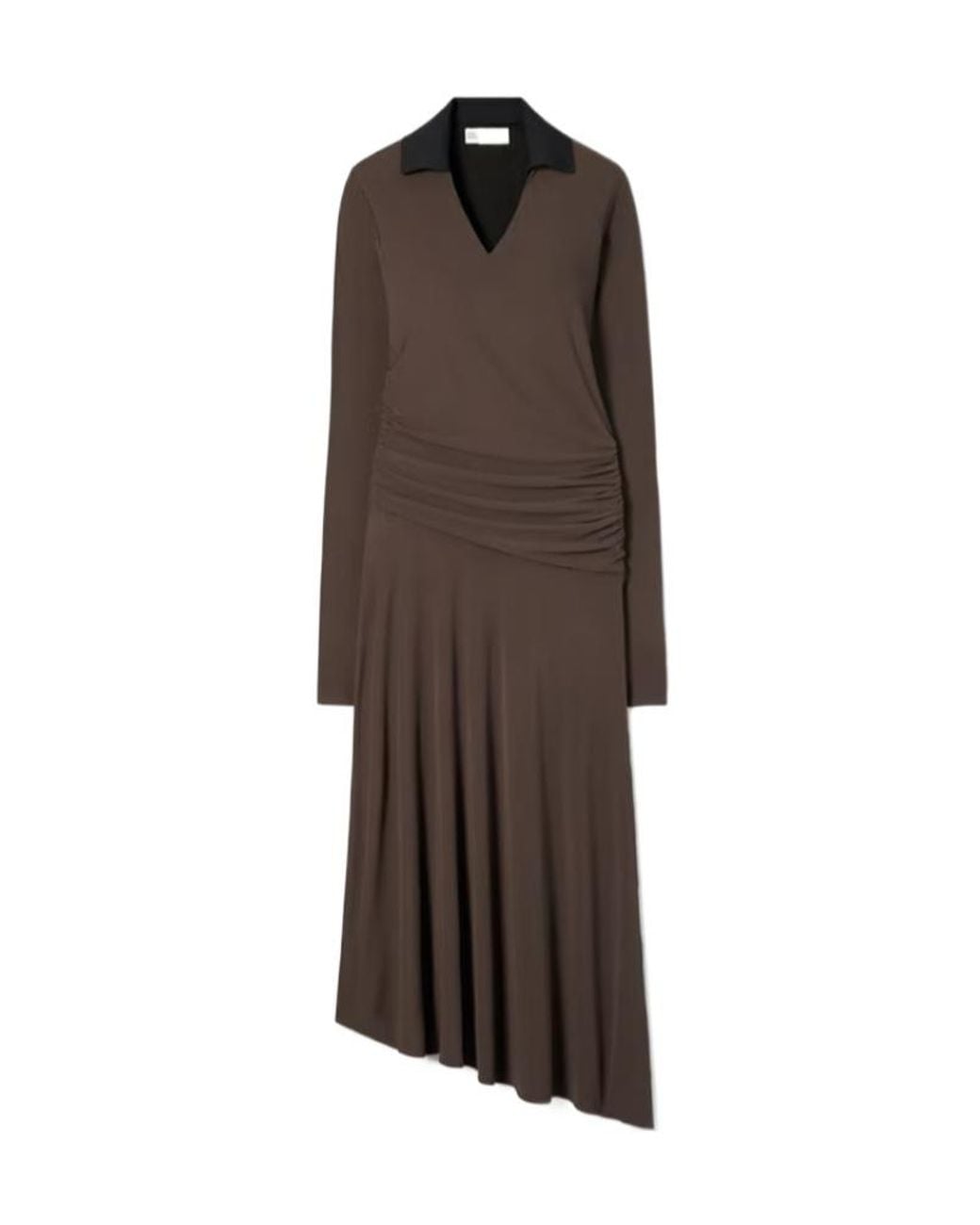 Tory Burch Brown Asymmetric Hem V-Neck Draped Dress