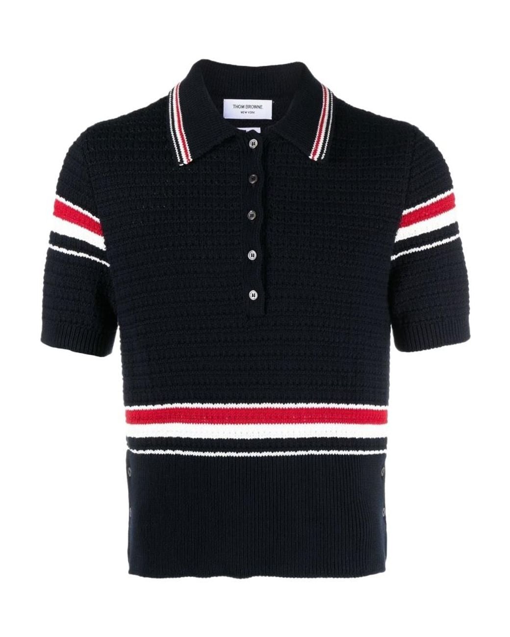 Thom Browne Black Stripe Detailed Short-Sleeved Polo Shirt for men