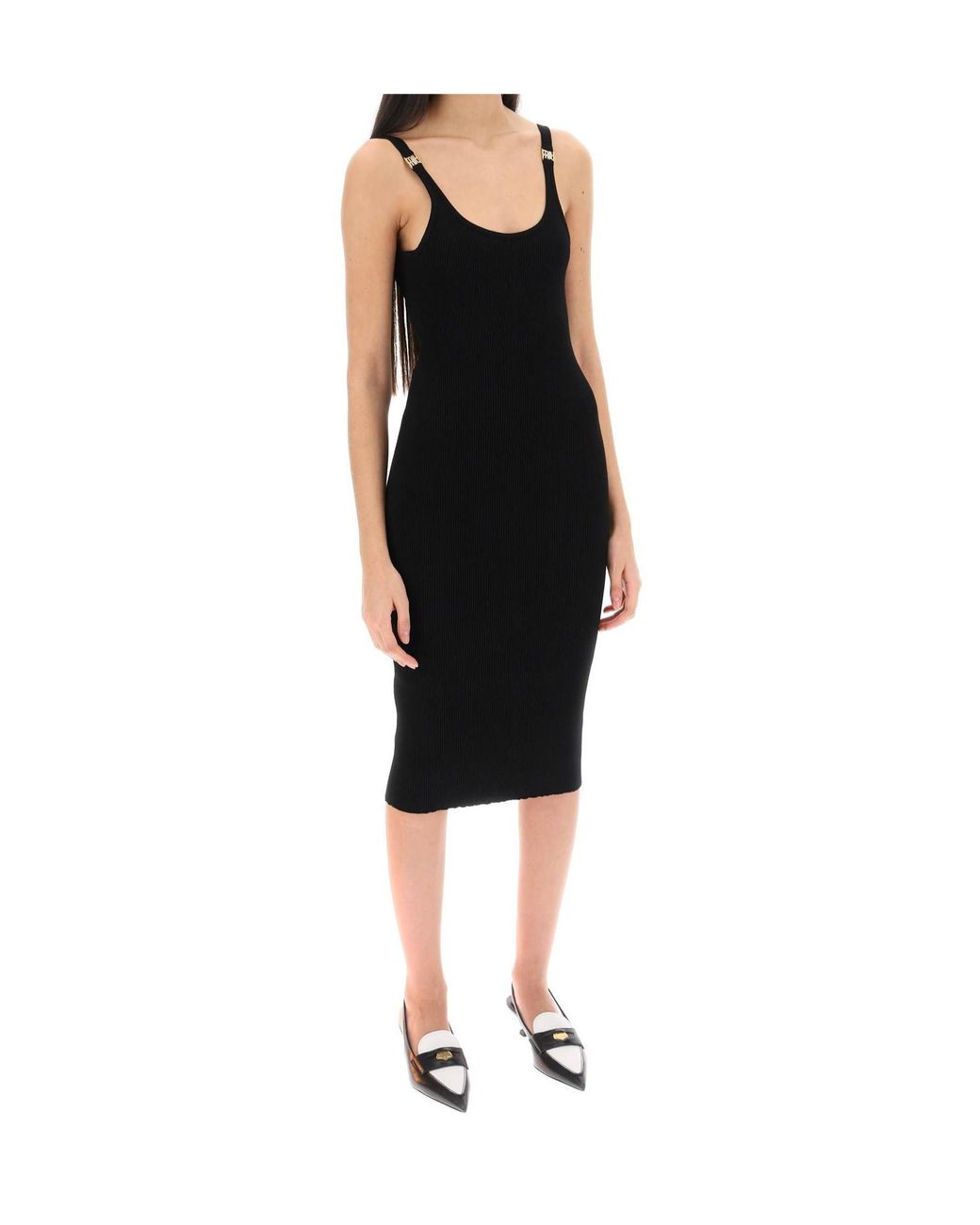 Miu Miu Black Sleeveless Ribbed-Knit Midi Dress