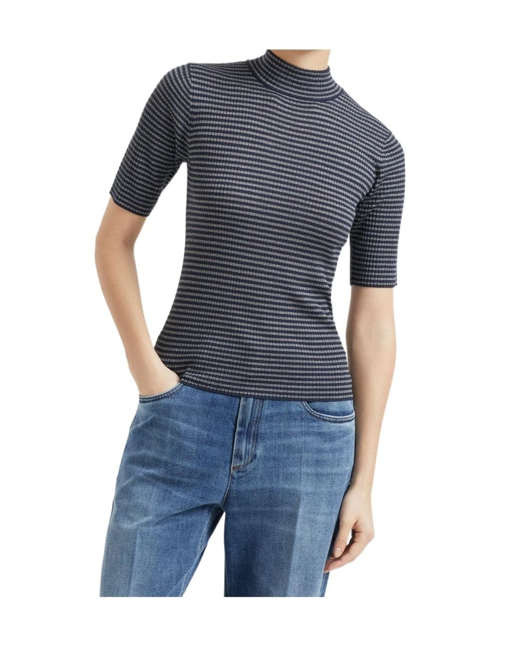 Brunello Cucinelli Blue Striped Lightweight Sweater