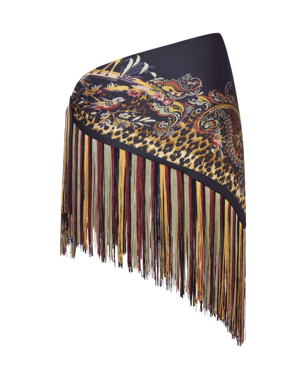 Etro Brown Printed Fringed Silk Scarf