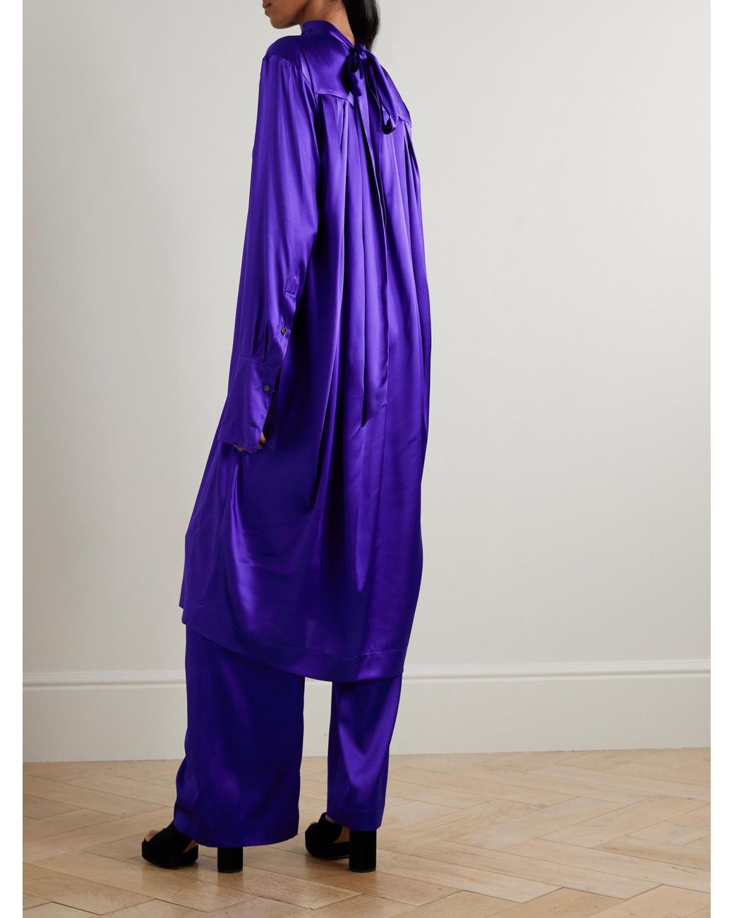 Dries Van Noten Purple Tie-Neck Stretch-Silk Satin Dress