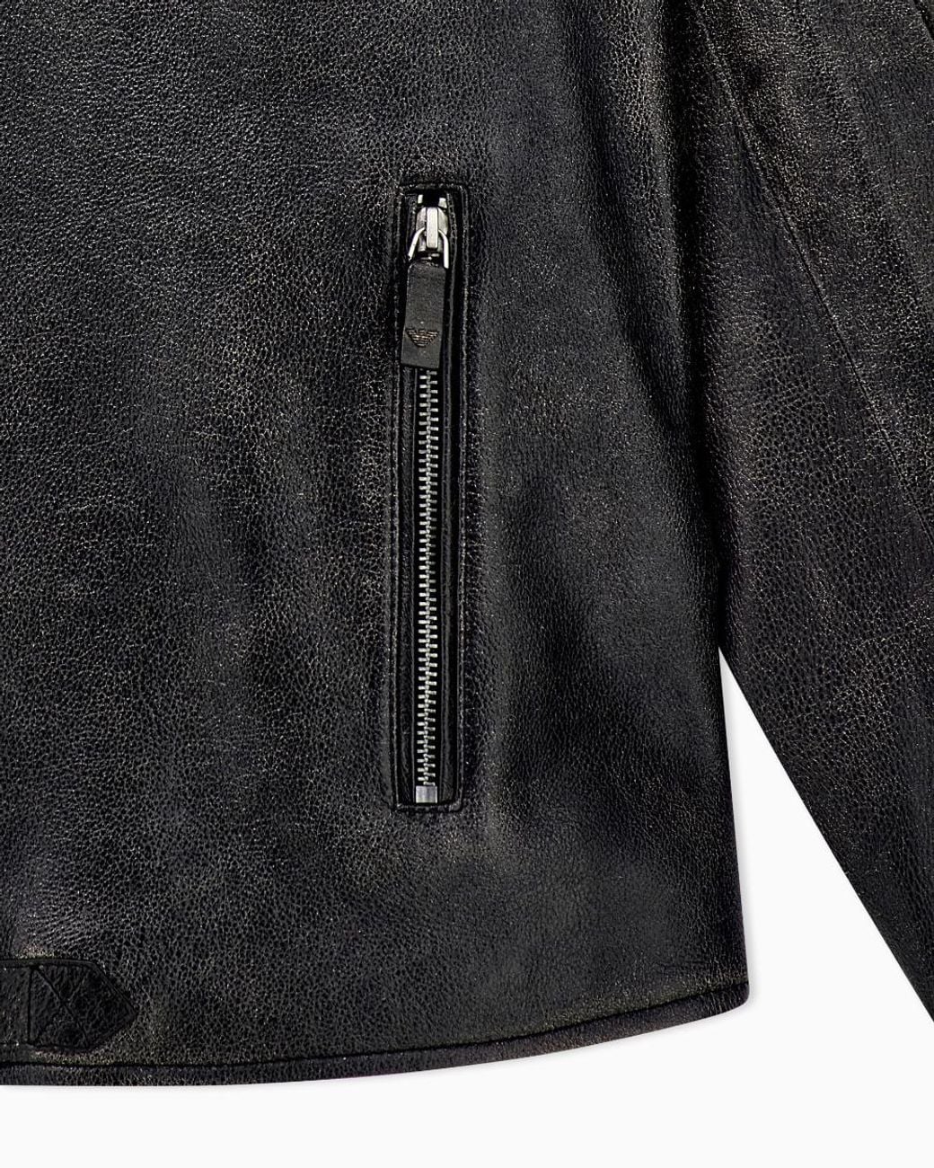 Emporio Armani Gray Shiny Leather Blouson With Quilted Shoulders And A Zip for men
