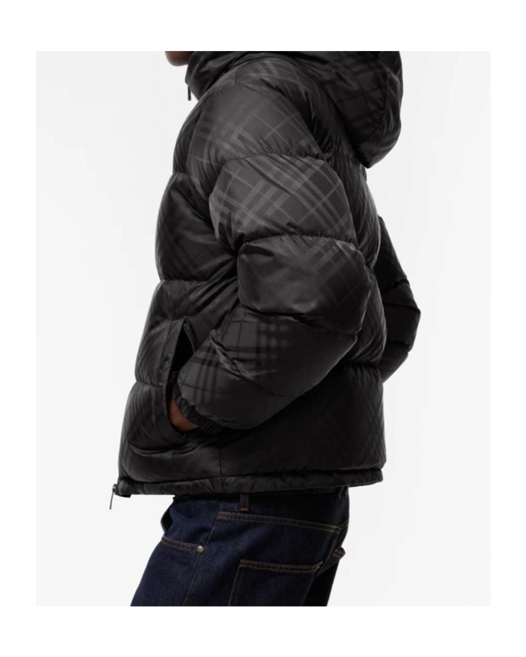 Burberry Black Check Nylon Highlands Puffer Jacket for men