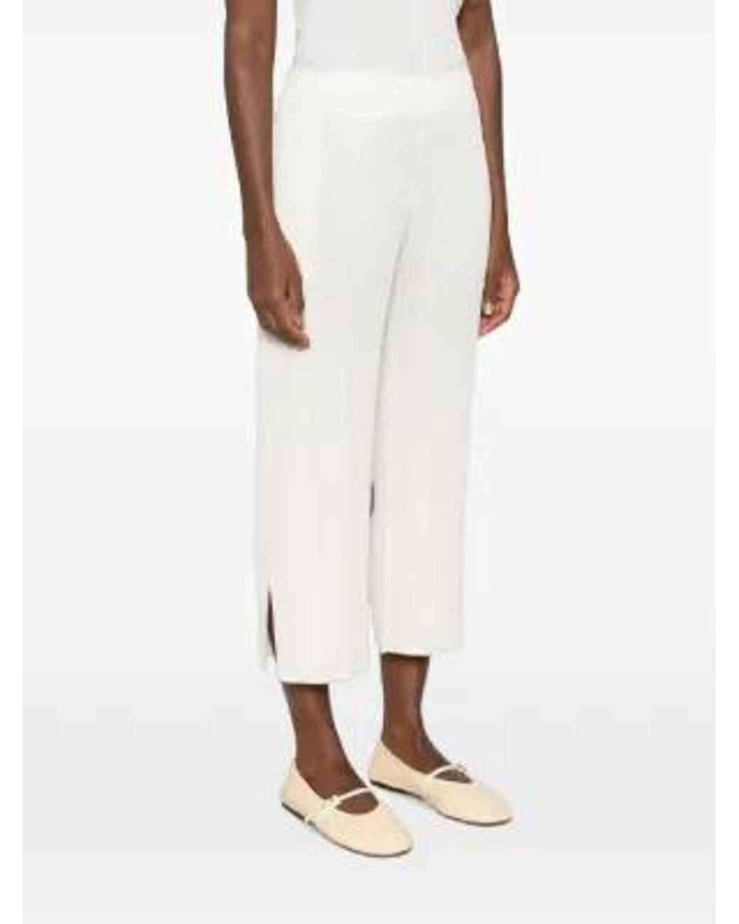 Pleats Please Issey Miyake White Pleated Cropped Trousers