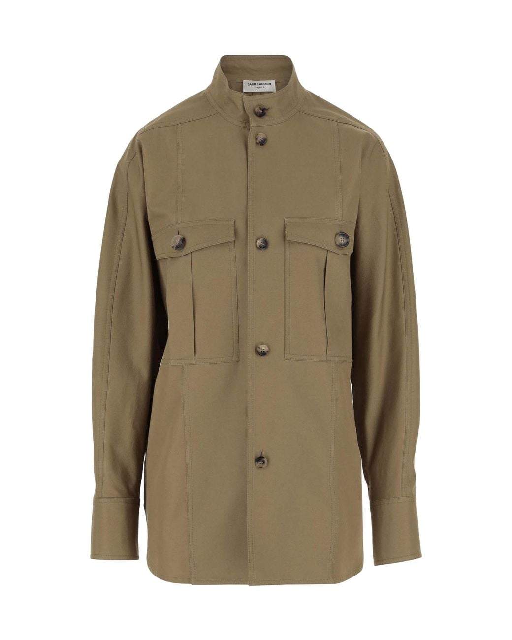 Saint Laurent Green Saharienne Buttoned Long-Sleeved Shirt