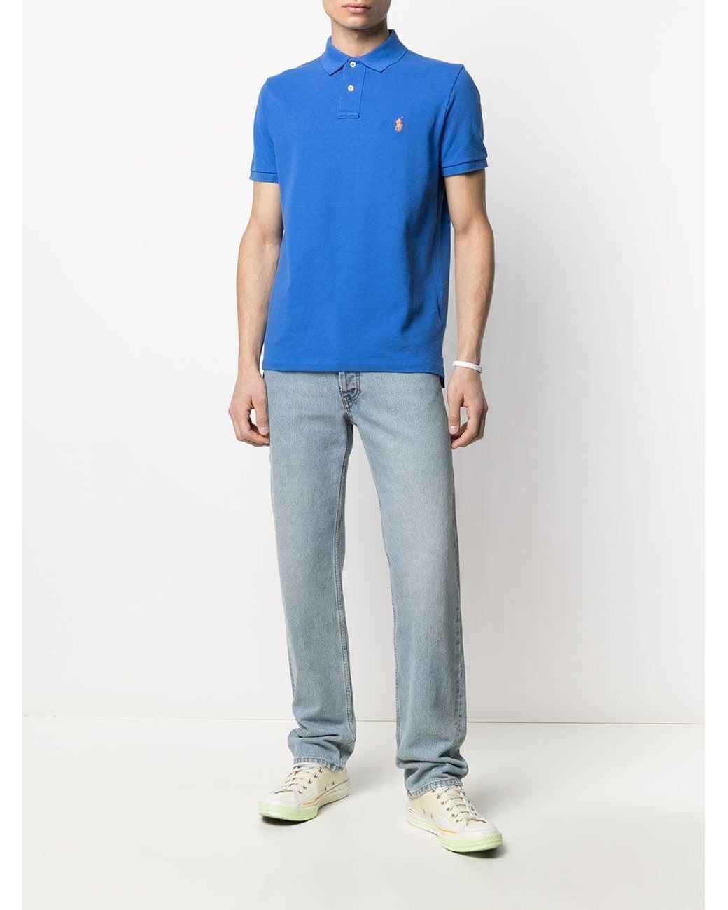 Polo Ralph Lauren Blue Logo Embroidered Short-Sleeved Polo Shirt for men