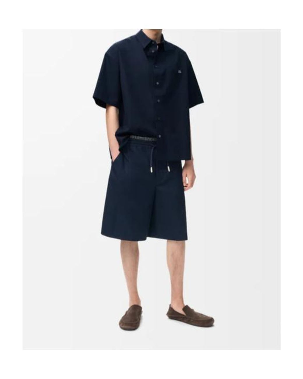 Loewe Blue Anagram-Embroidered Short-Sleeve Shirt for men