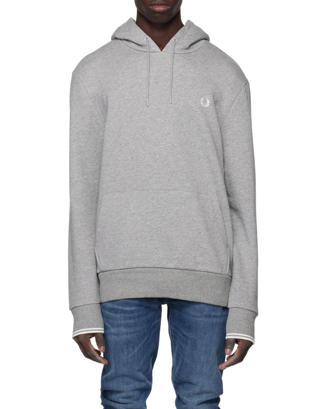 Fred Perry Gray Long-Sleeve Hooded Sweatshirt for men