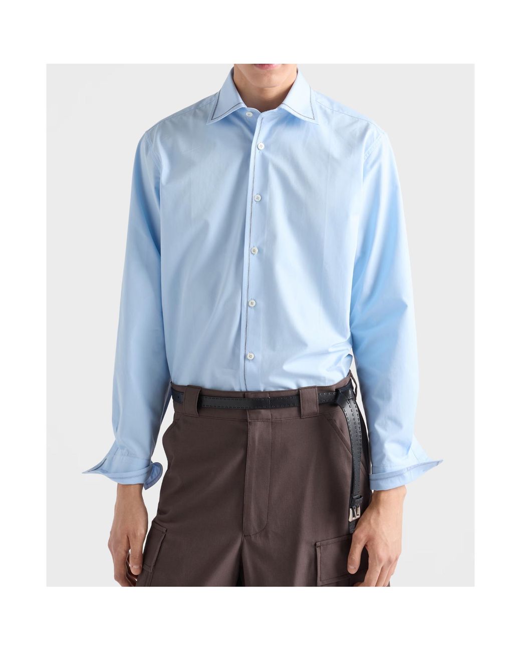 Prada Blue Contrast-Trim Classic Shirt for men