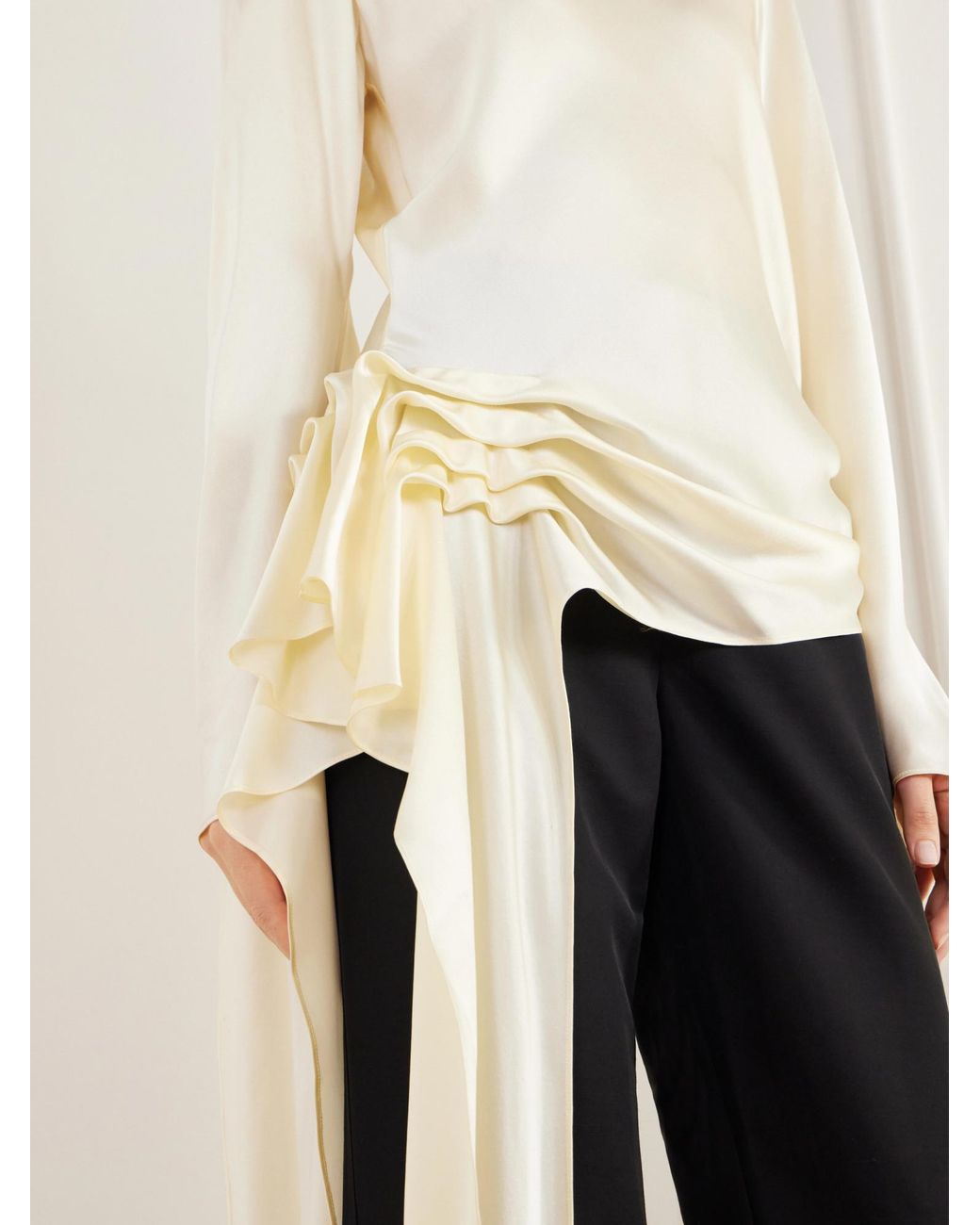 Kallmeyer White Gathered Silk-Charmeuse Blouse