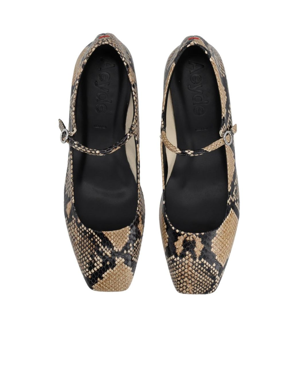 Aeyde Black Animal-Print Buckle-Detail Ballet Flats