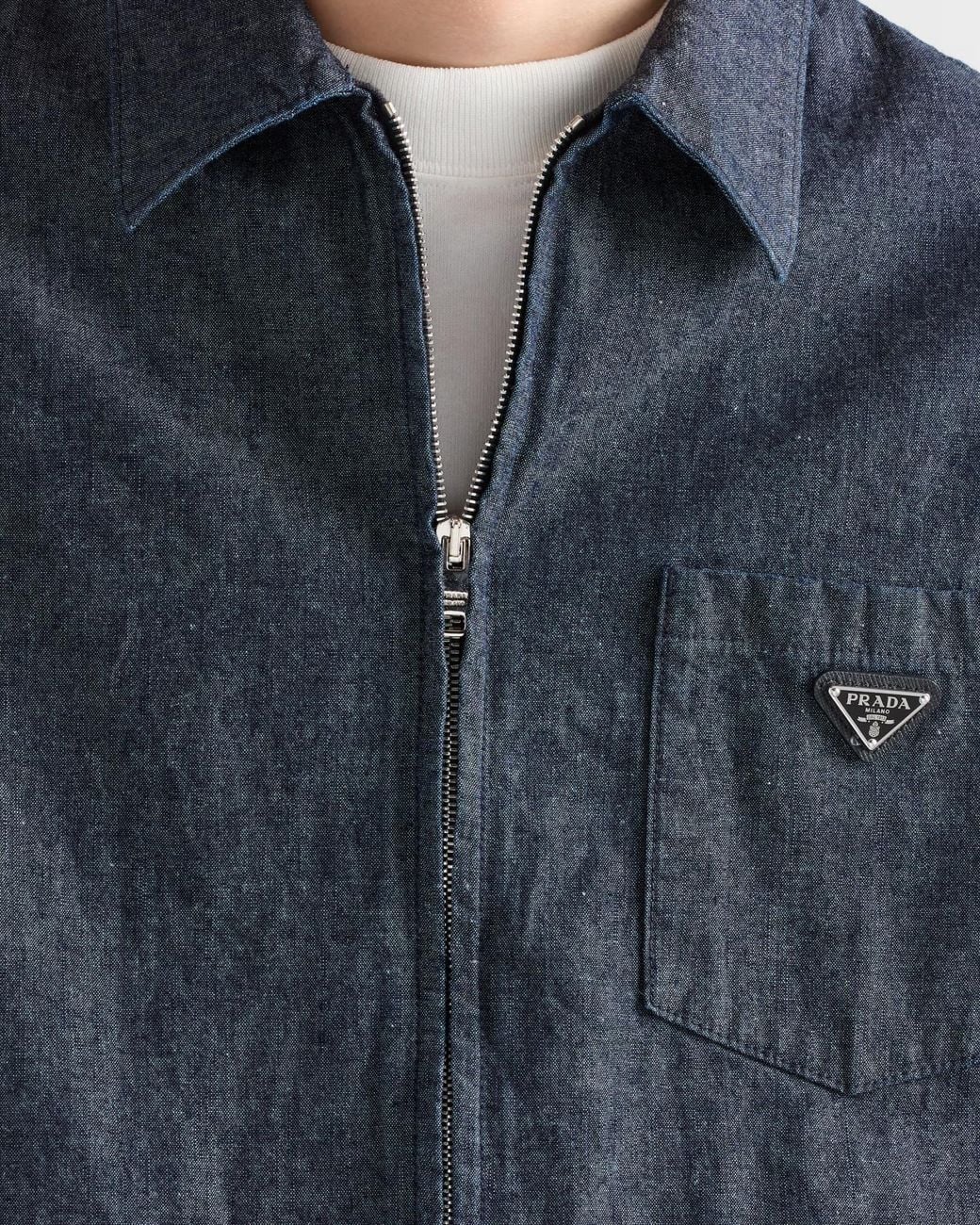 Prada Blue Logo Plaque Zip-Front Shirt for men