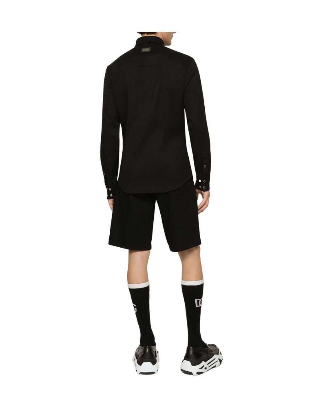 Dolce & Gabbana Black Logo-Plaque Long-Sleeved Denim Shirt for men