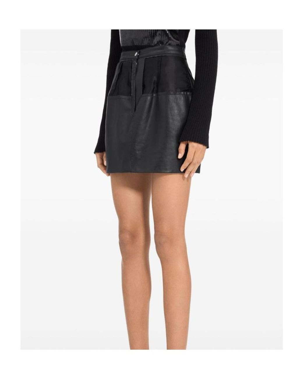 MM6 by Maison Margiela Black Leather Panelled Mini Straight Skirt