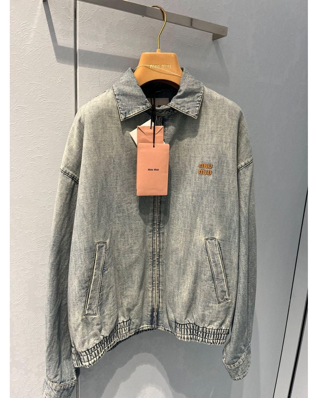 Miu Miu Blue Logo-Detailed Zipped Denim Jacket