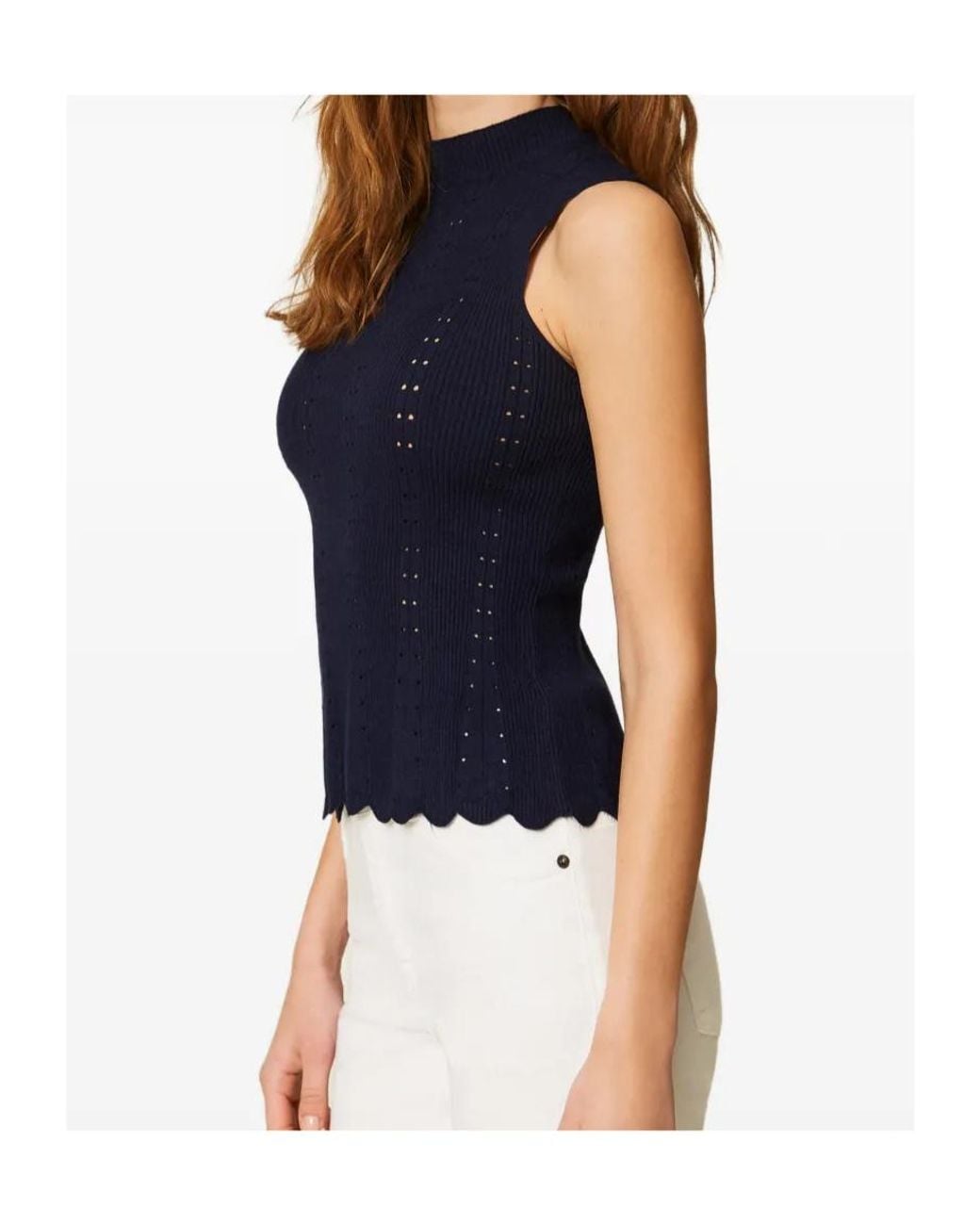 Twinset Blue Scalloped-Trim Top