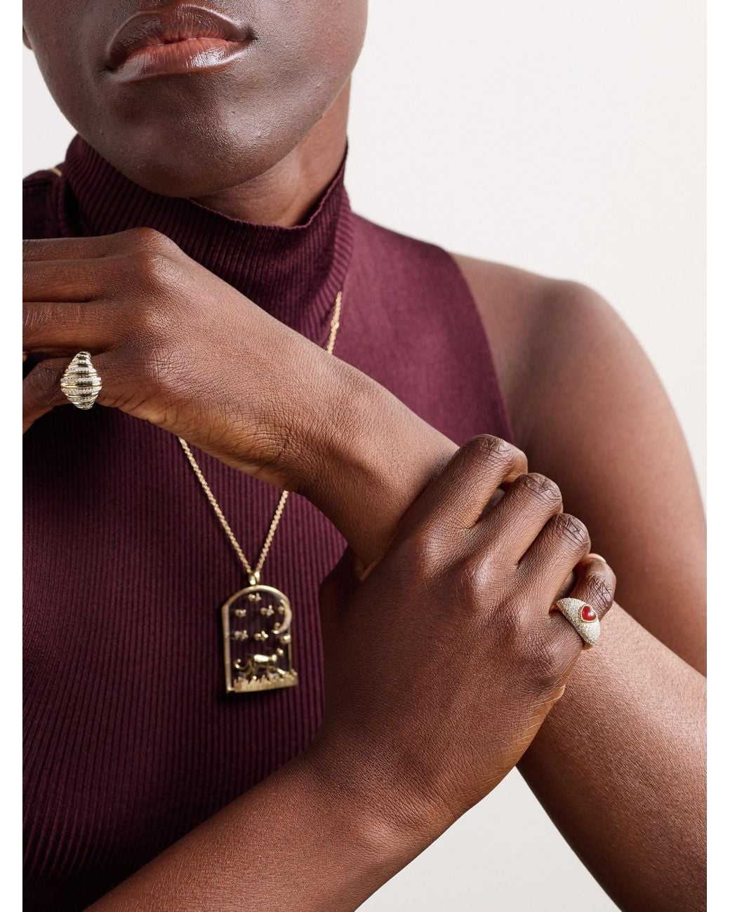 Yvonne Léon Metallic 9-Karat, Agate And Diamond Ring