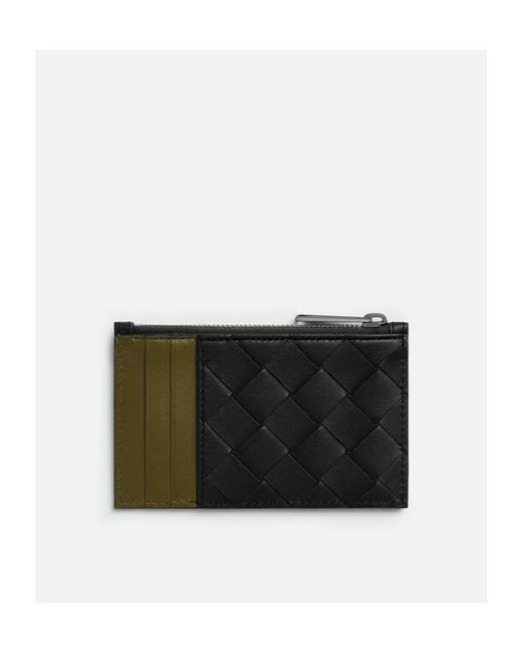 Bottega Veneta Black Intrecciato Zippered Card Case for men