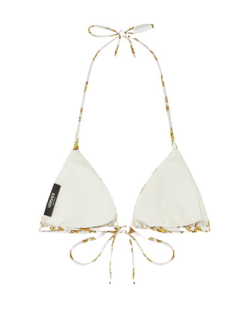 Versace Metallic Logo Triangle-Cup Tie-Fastened Bikini Top