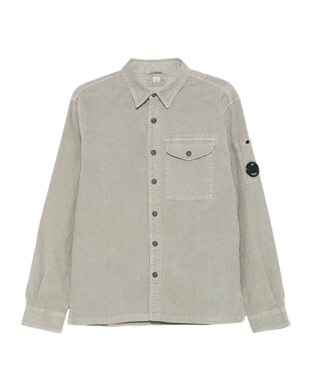 C P Company Gray Corduroy Lens Long Sleeved Buttoned Shirt for men