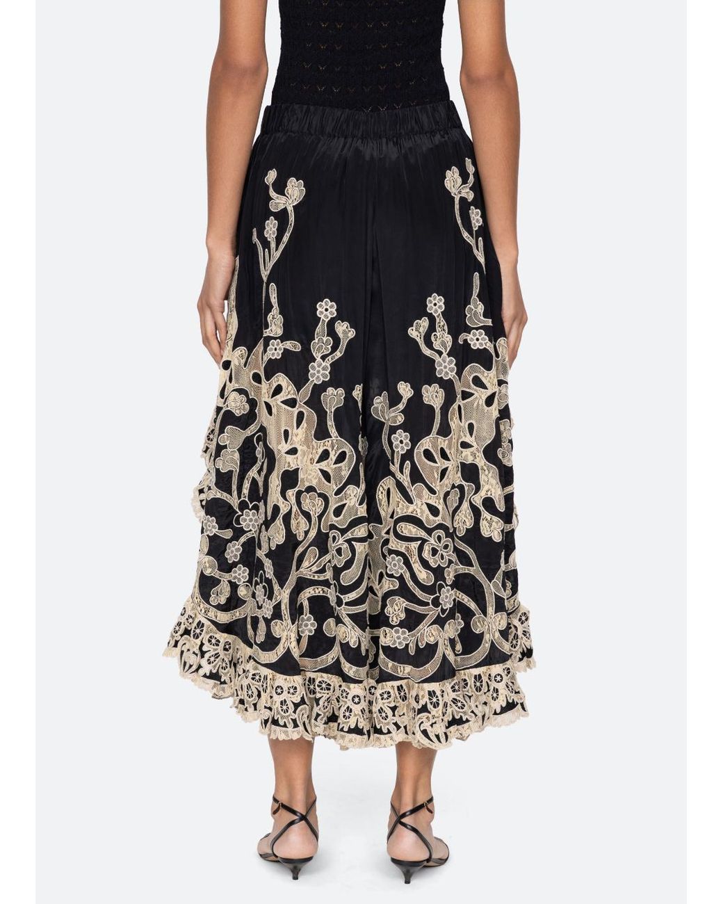 Sea Black Gracelyn Lace-Trimmed Trousers