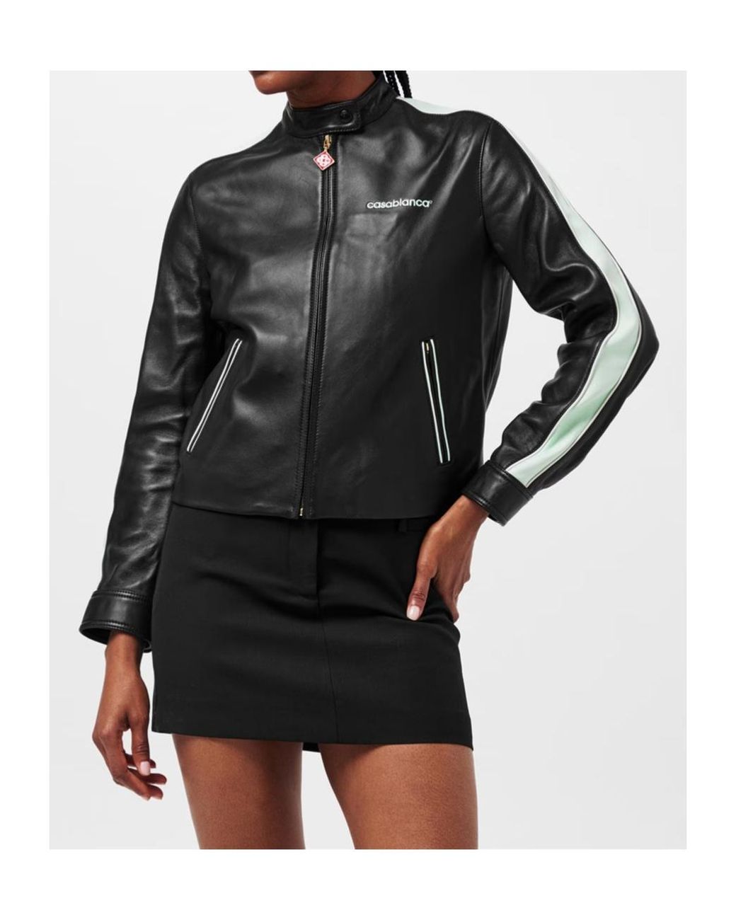 Casablanca Black Logo Zip-Up Leather Jacket