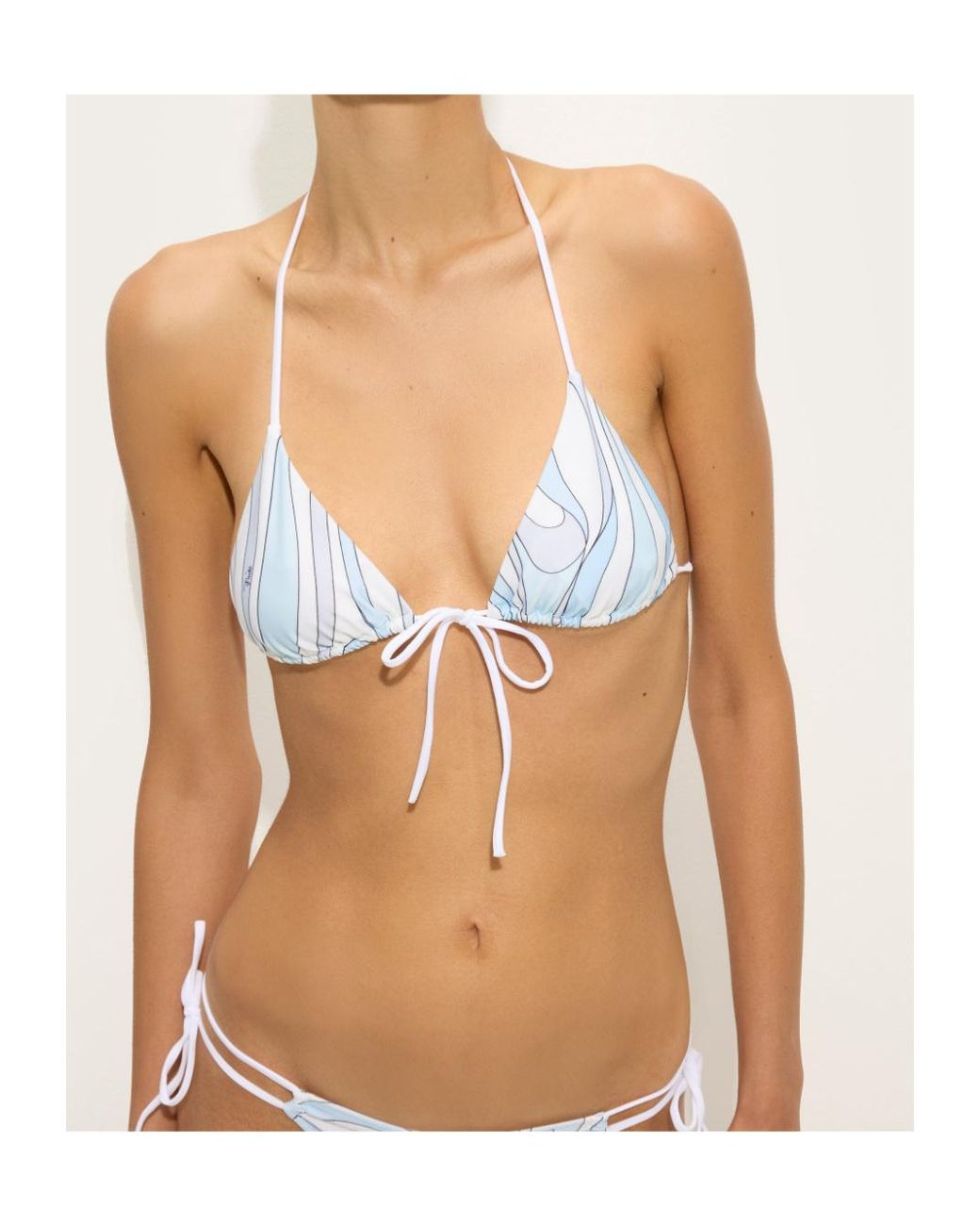 Emilio Pucci Blue Marmo-Print Bikini Top
