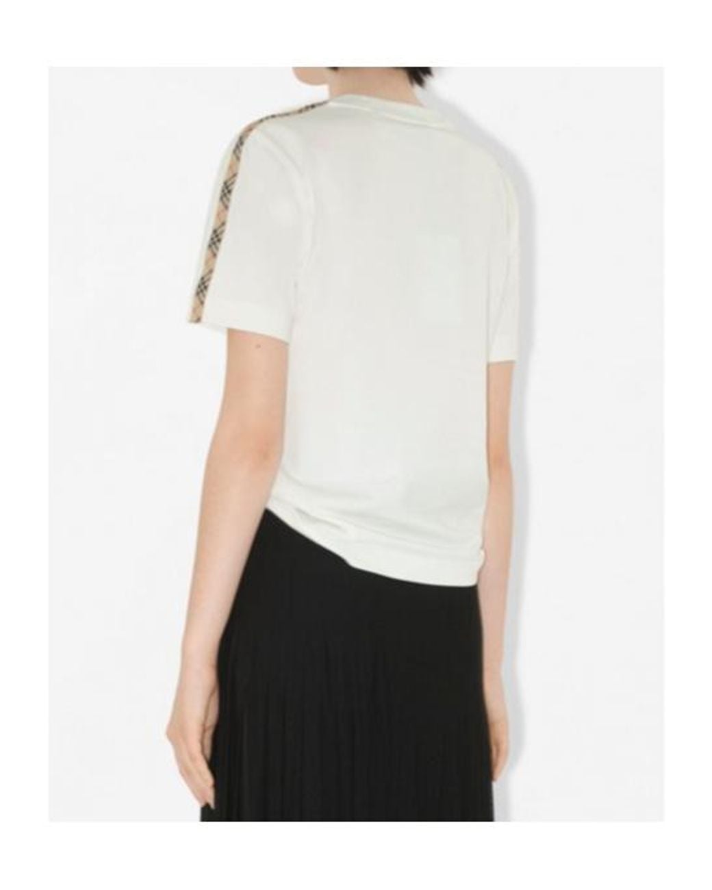 Burberry White Checked-Trim Crewneck T-Shirt