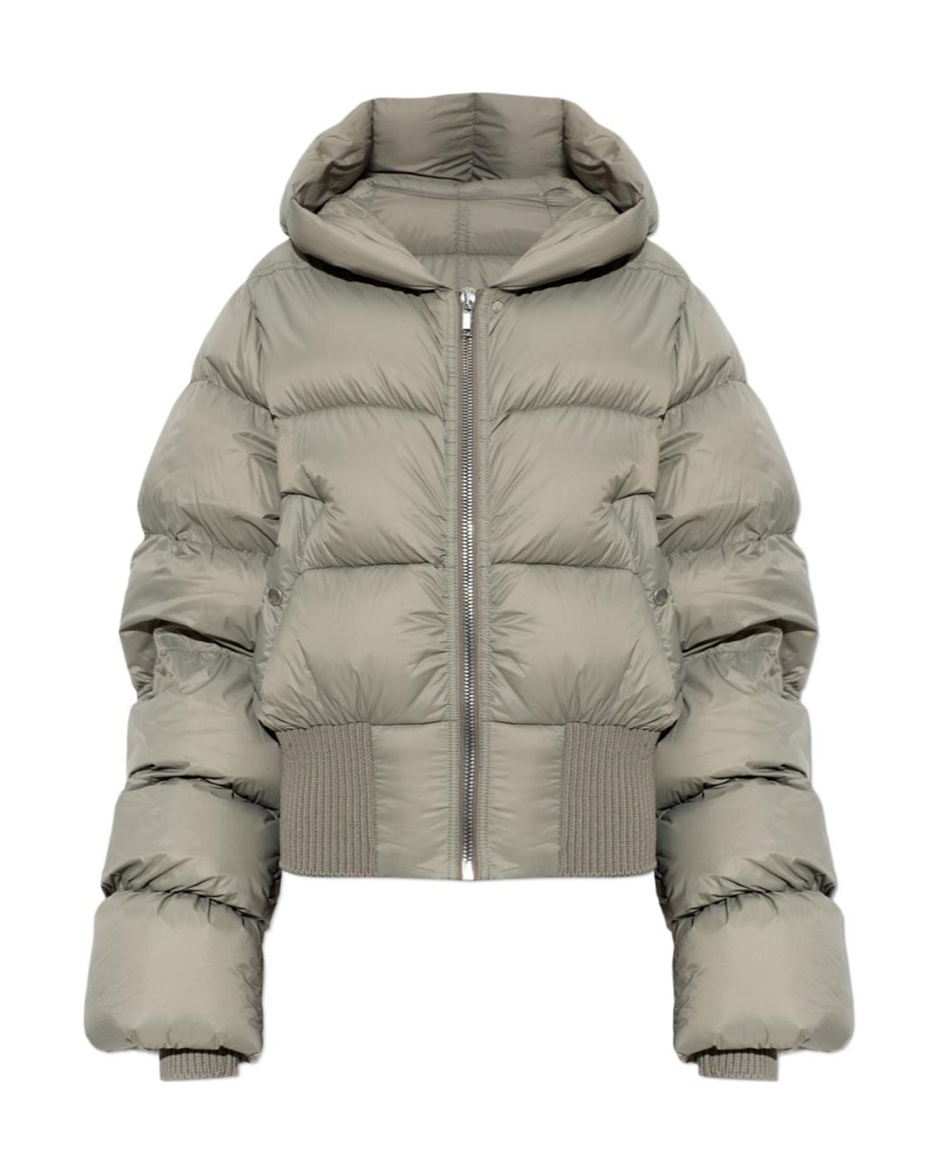 Rick Owens Gray Hooded Short Down Jacket