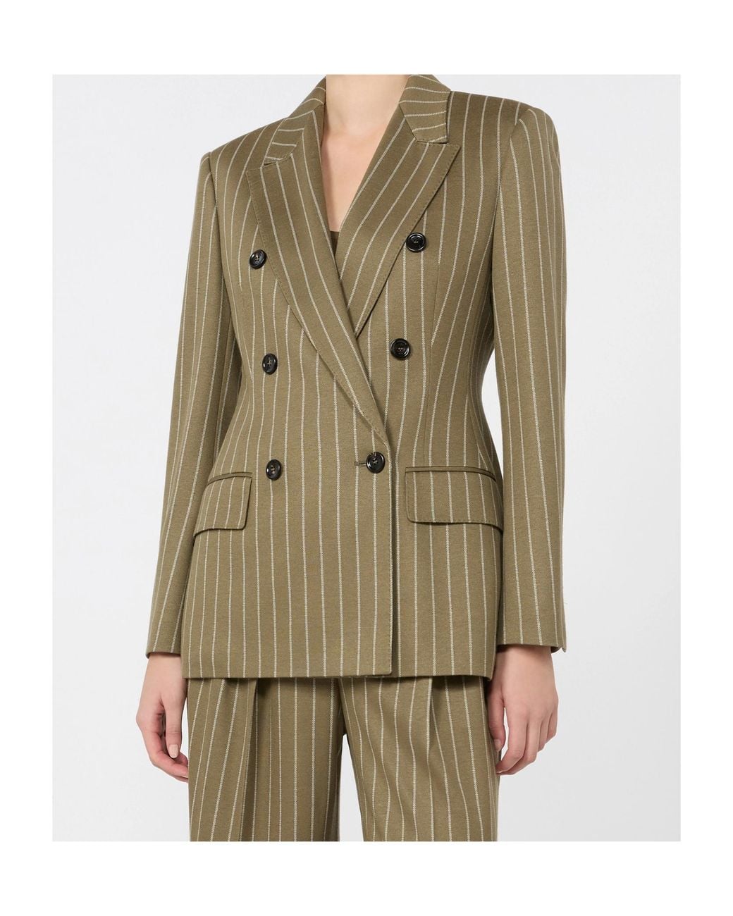 Max Mara Green Double-Breasted Pinstripe Jersey Blazer