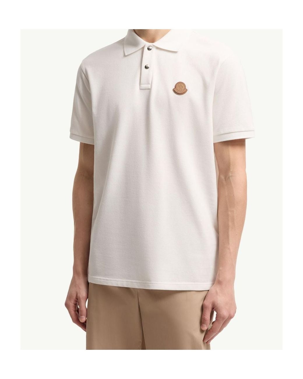 Moncler White Logo Patch Piqué Polo Shirt for men