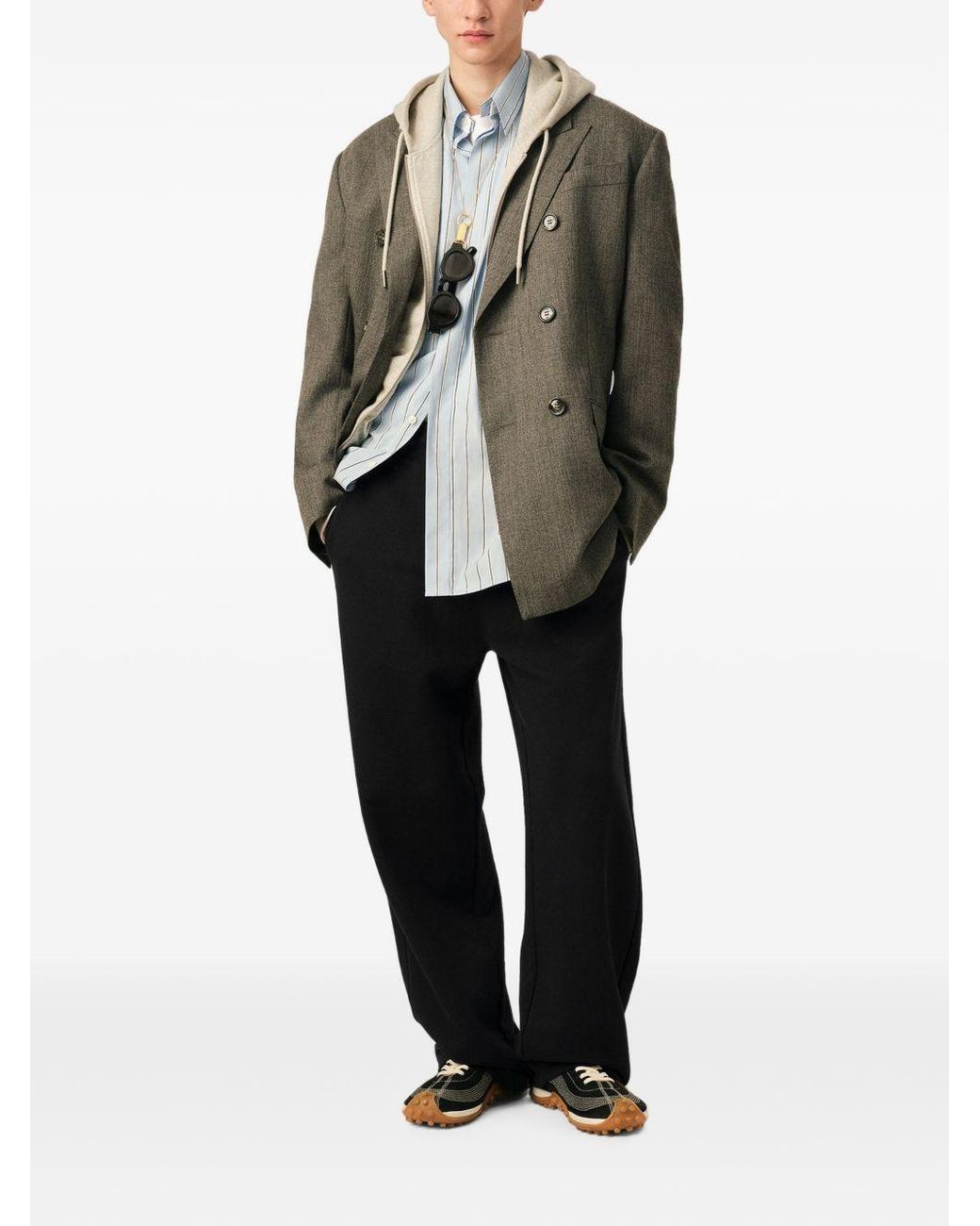 AMI Blue Drawstring Wide-Leg Trousers for men