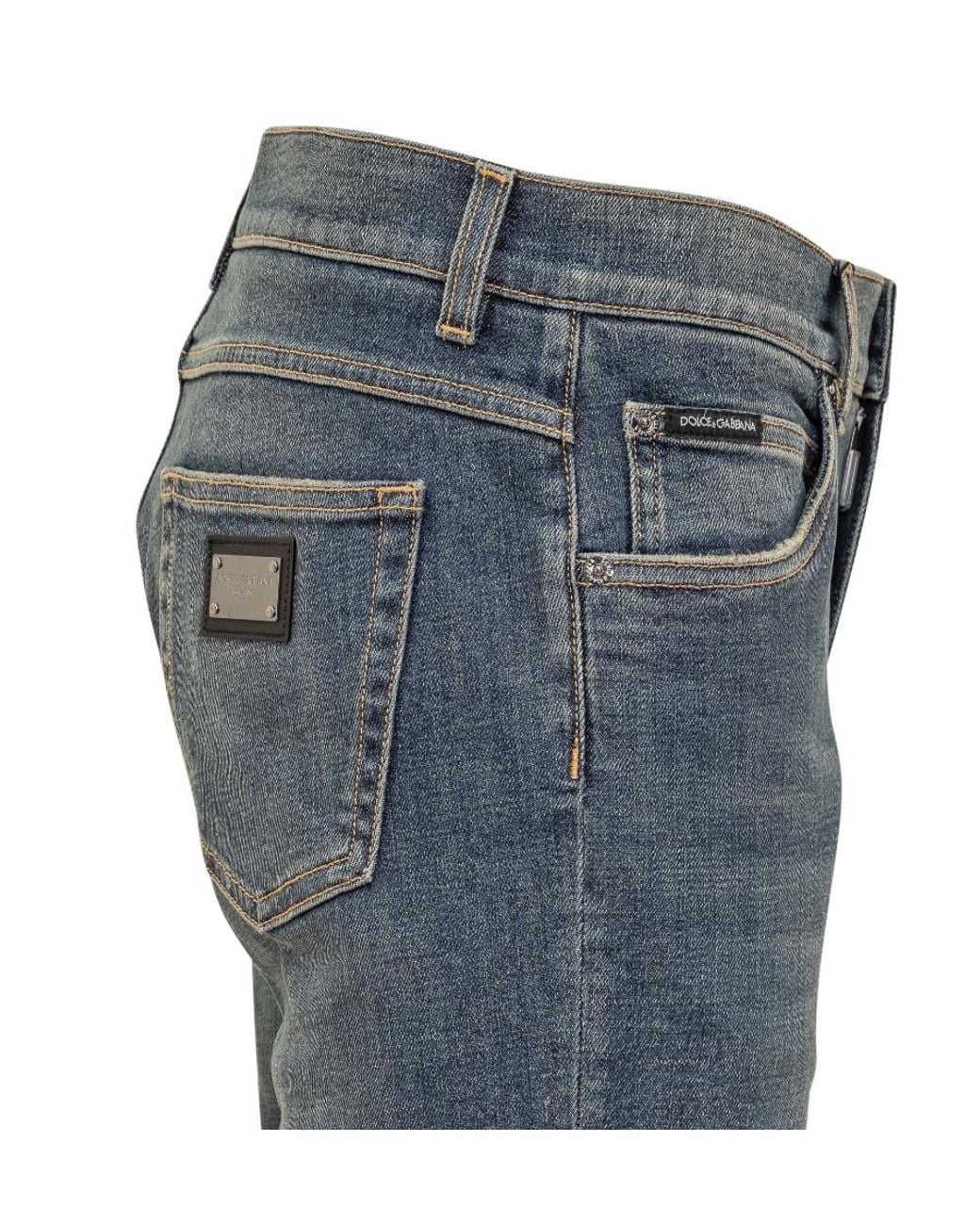 Dolce & Gabbana Blue Logo Plaque Straight-Leg Jeans for men