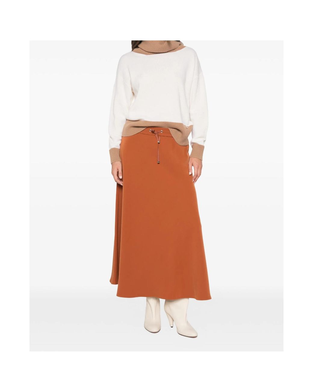 Herno Brown Drawstring-Fastening Maxi A-Line Skirt