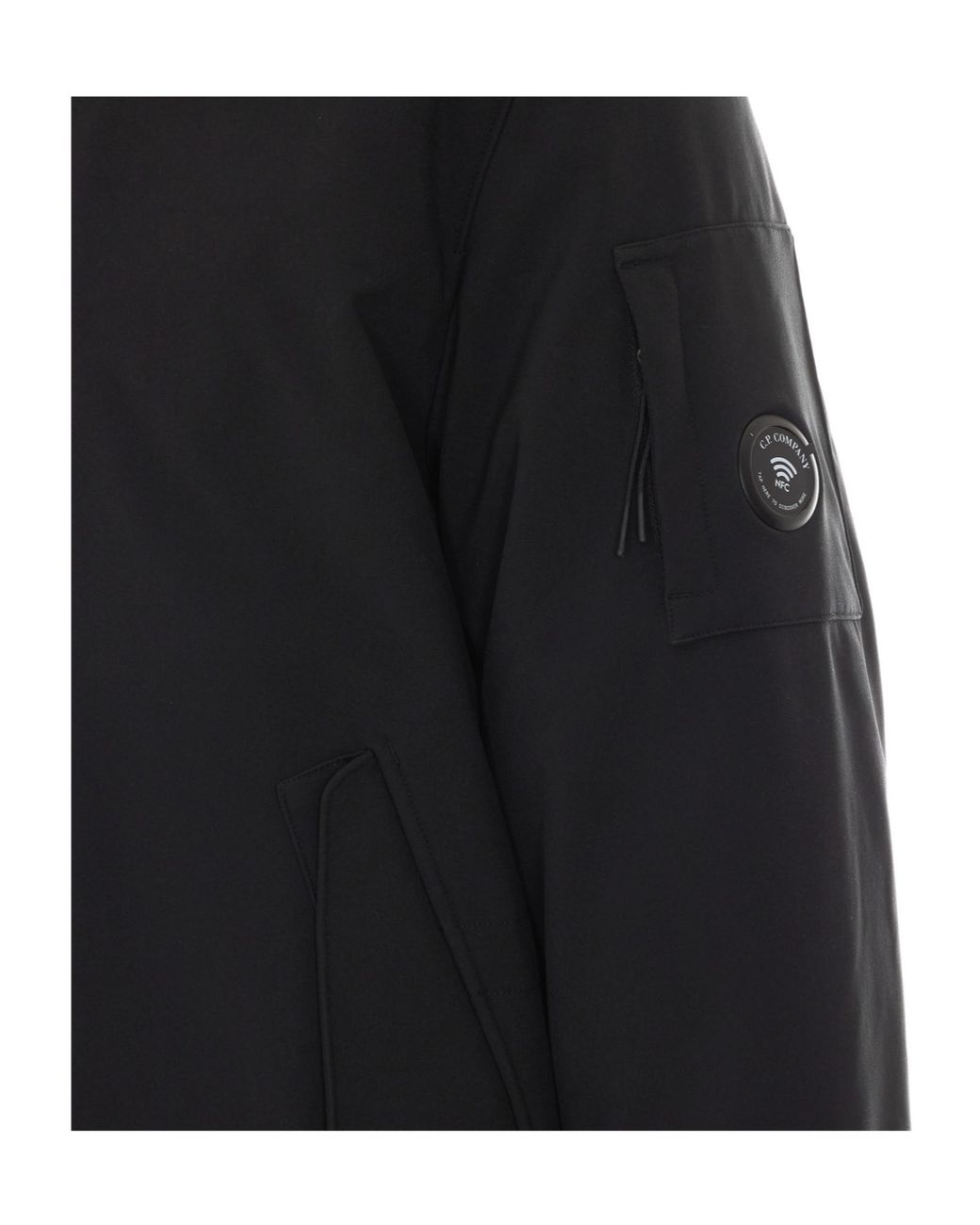 C P Company Black Hooded Padded Parka Coat for men