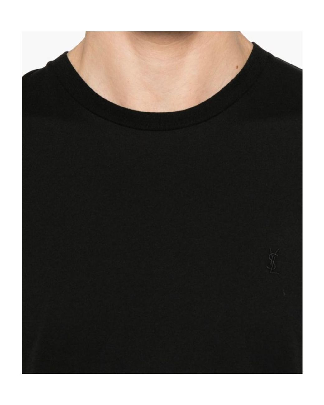 Saint Laurent Black Cassandre Crewneck T-Shirt for men