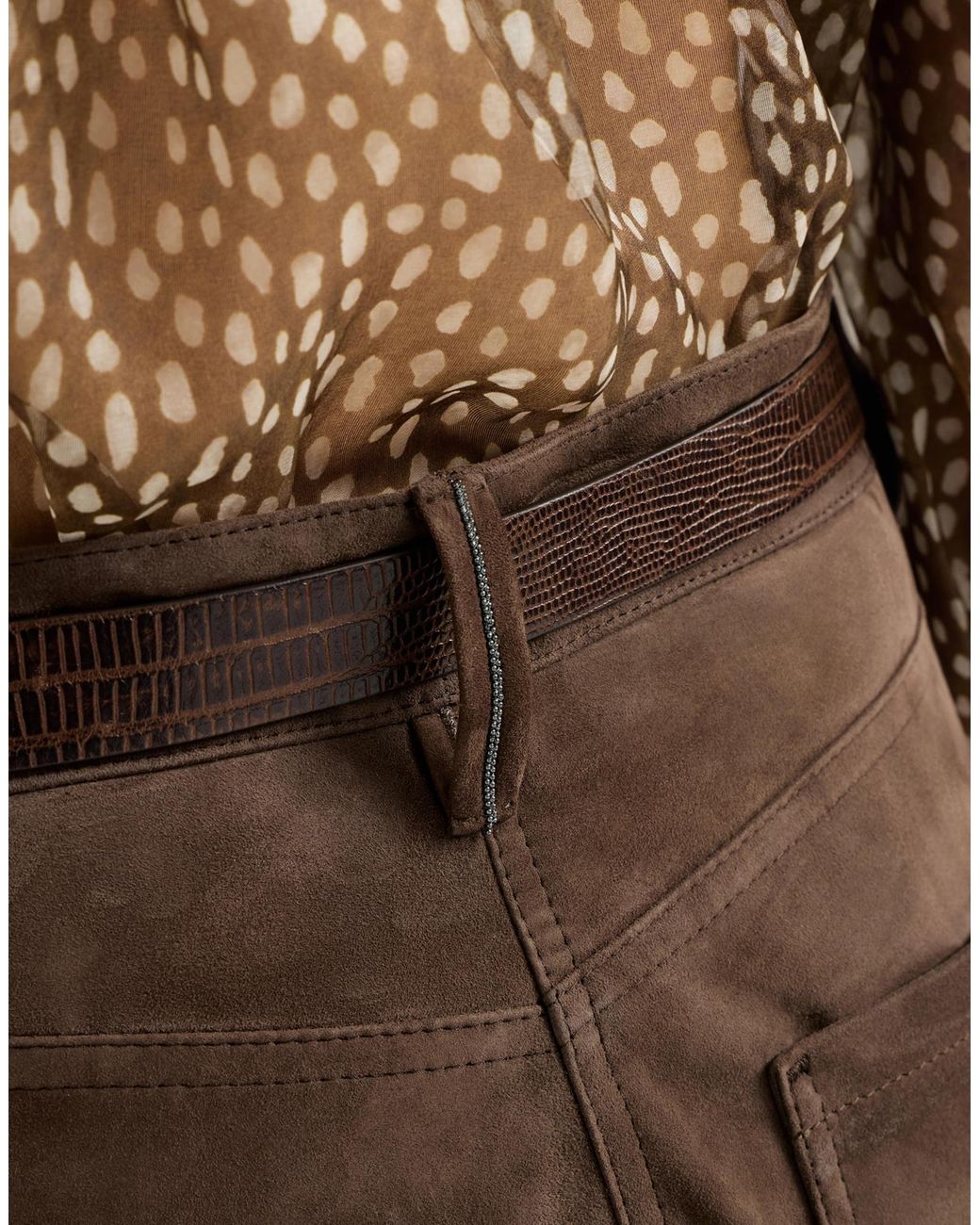 Brunello Cucinelli Brown Suede Baggy Trousers With Monili
