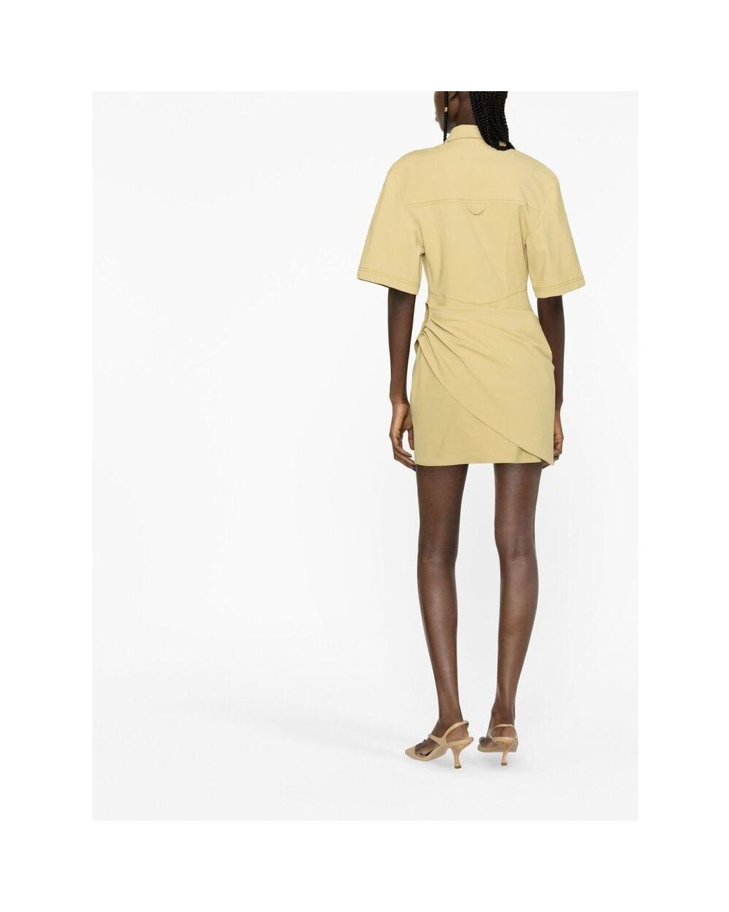 Jacquemus Yellow Camisa Draped Mini Shirt Dress