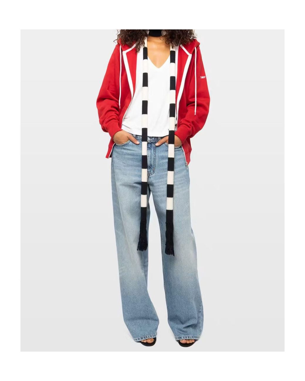 Zadig & Voltaire White Striped Tasseled Scarf