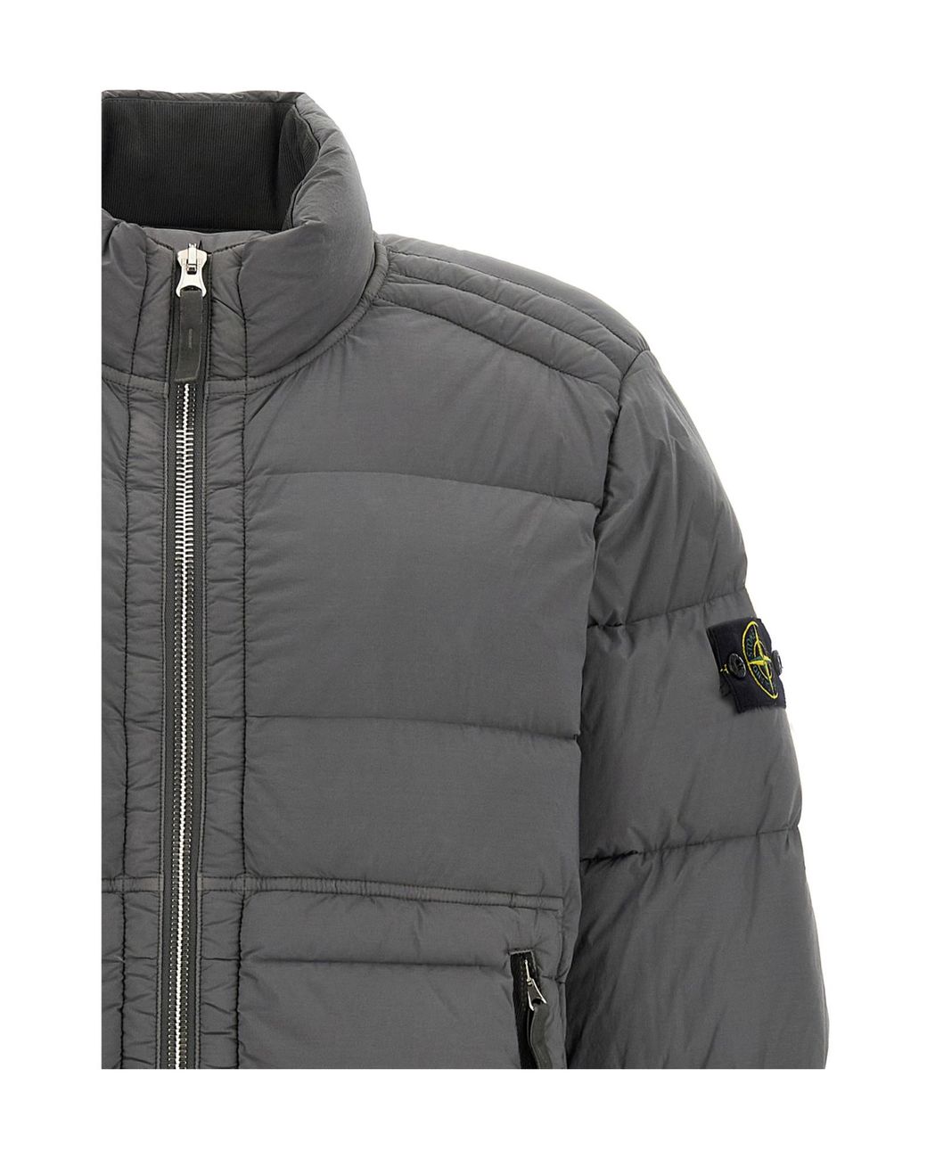 Stone Island Gray Quilted Padded Jacket With High Collar And Distinctive Patch for men