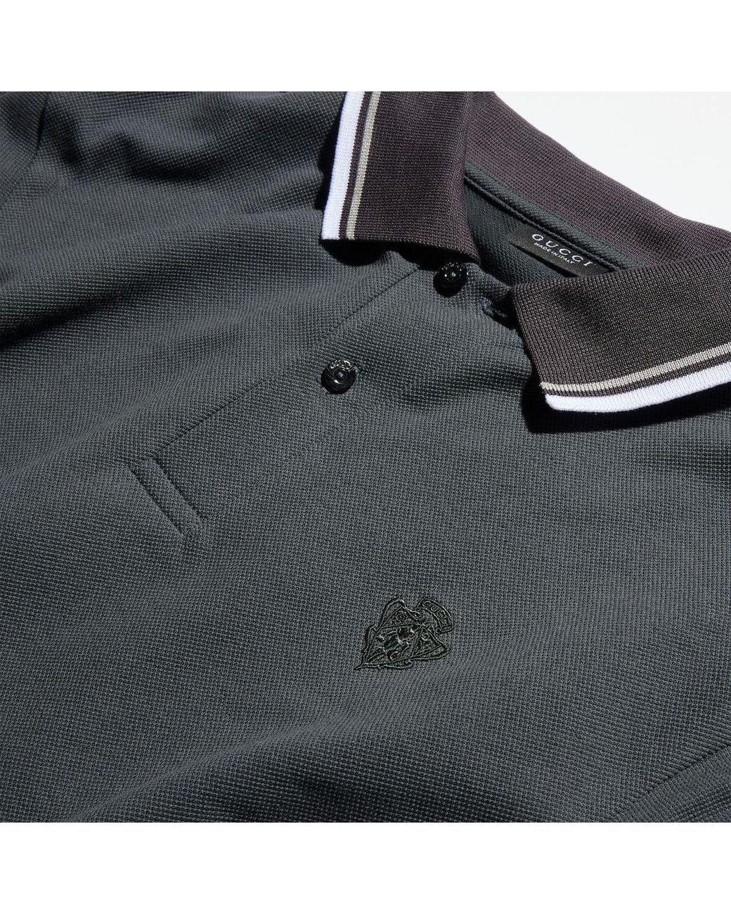 Gucci Black Cotton Piquet Polo Shirt With Embroidery for men