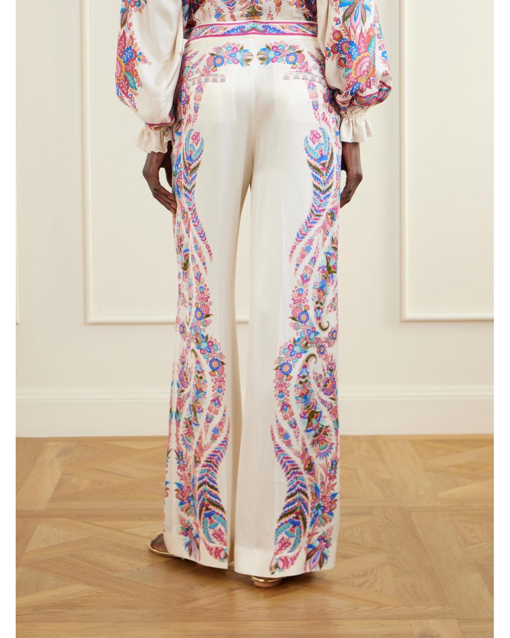 Etro Pink Floral-Print Crepe Wide-Leg Pants