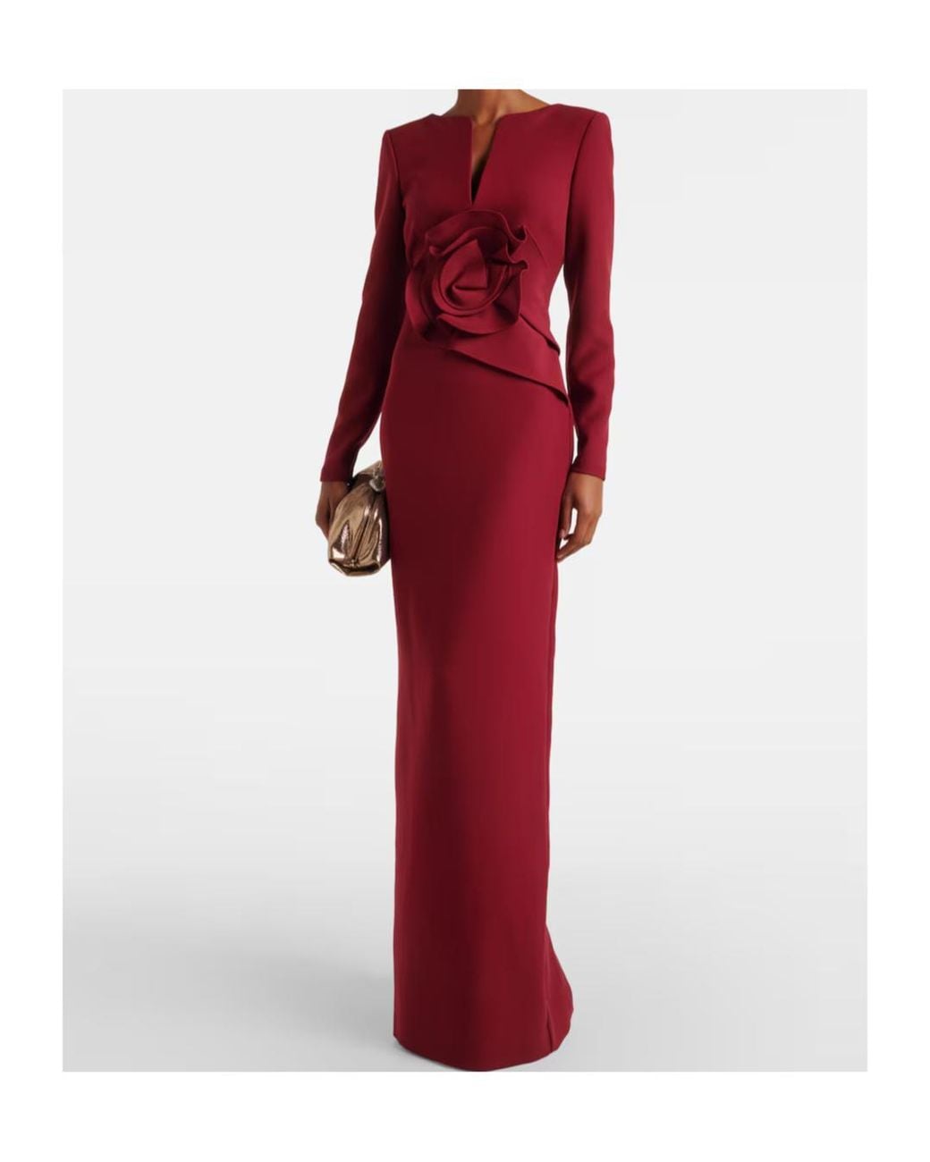 Roland Mouret Red Floral-Appliqué Crêpe Gown