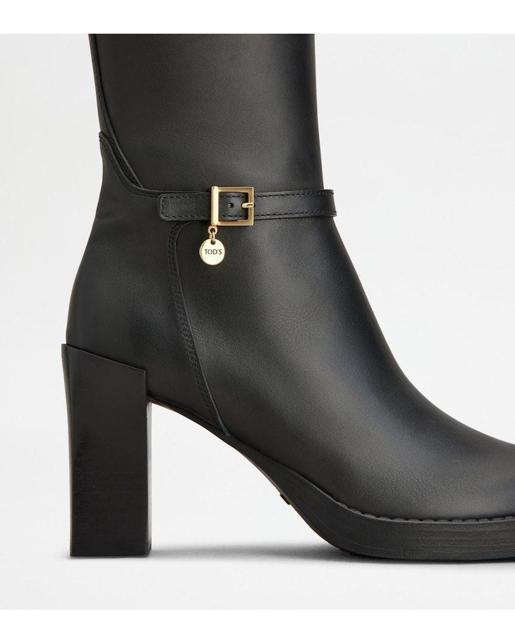 Tod's Black Buckle-Strap Block Heel Ankle Boots