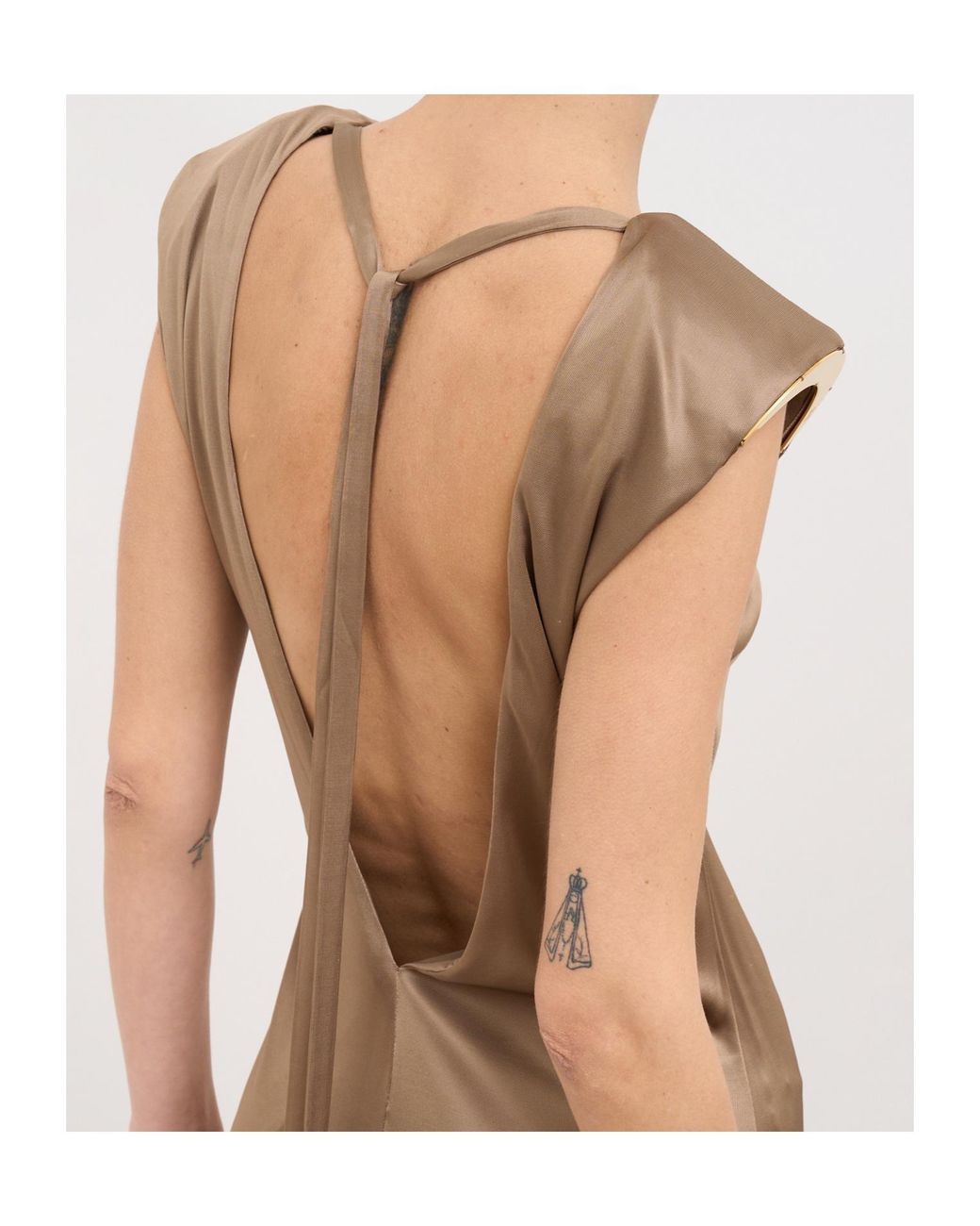 Elisabetta Franchi Brown Pleated Gown With A Slit