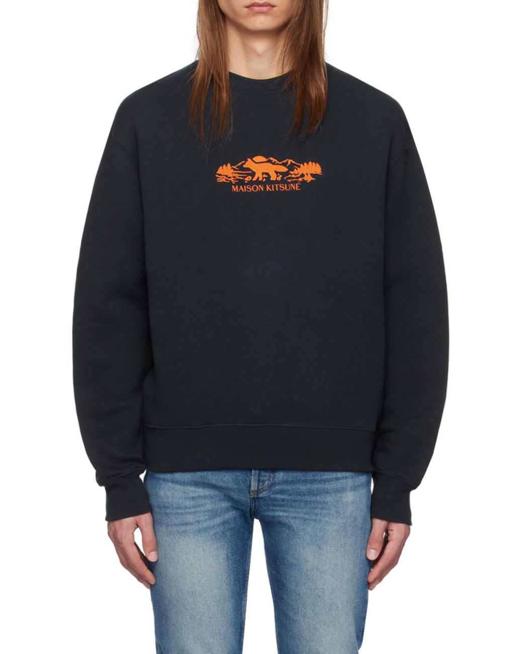 Maison Kitsuné Black Maison Kitsuné Outdoor Profile Fox Crewneck Sweatshirt for men