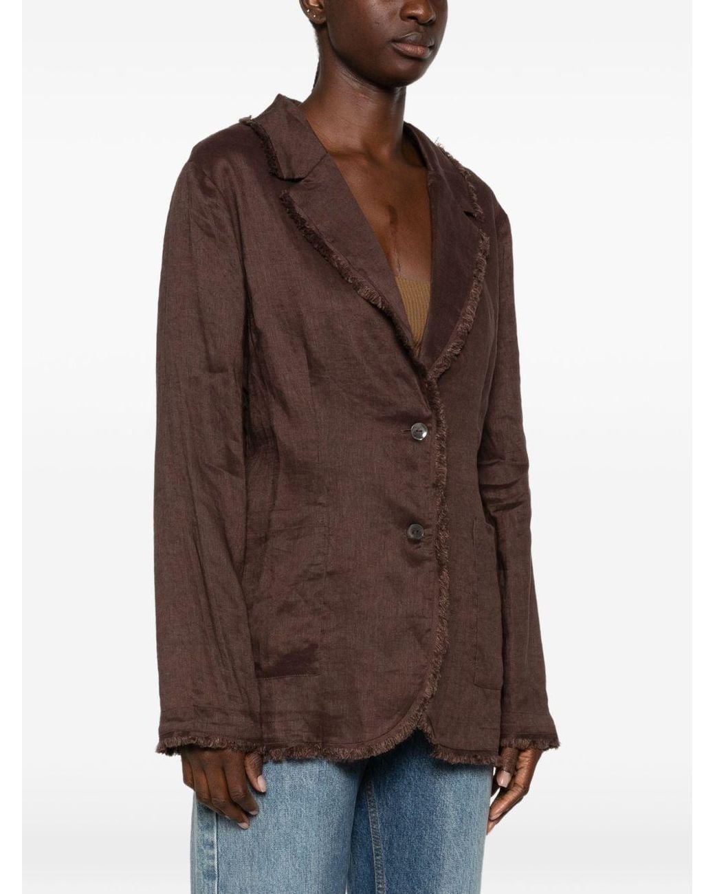 P.A.R.O.S.H. Brown Frayed-Edge Logo-Embroidered Jacket