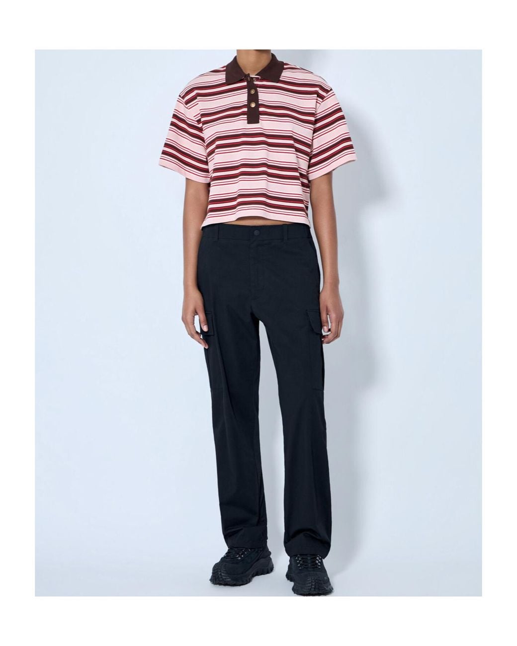 Moncler Pink Striped Short-Sleeve Polo Shirt